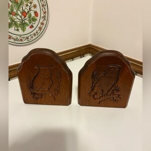Vintage Mid-Century Wooden Owl Bookends